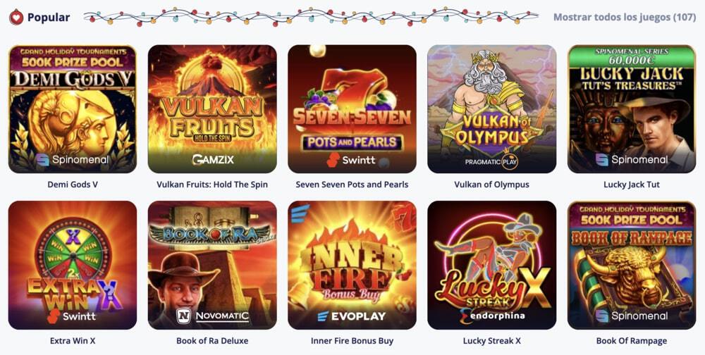 juegos de la sección Popular del sitio del casino